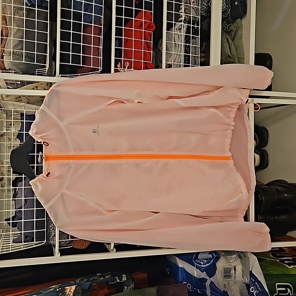 Windycoat for running, Domyos, XS, Orange, white and pink